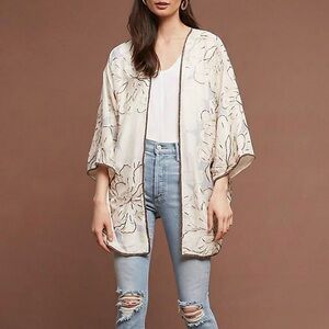 AS BY DF Persephone Paradise Silk Floral Kimono Beaded Jacket in Alpine Women OS